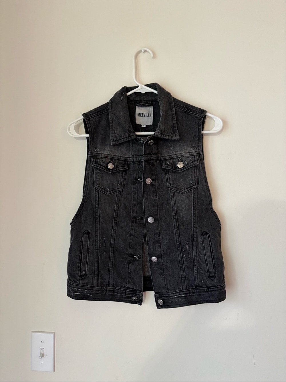 Melville Black Denim Vest with Collar